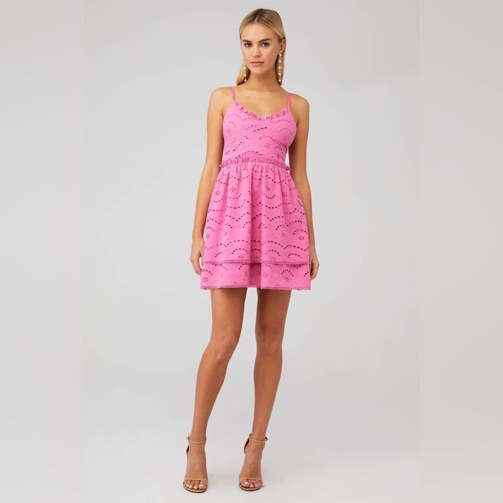 Winston White Women's Francesa Mini Eyelet Dress in Pink 100% Cotton Size Medium